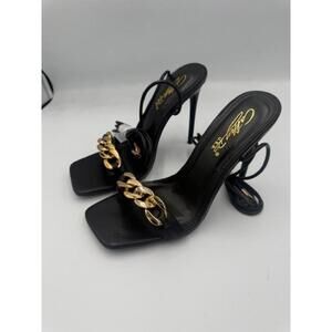 Cathy Din Adrina Black/Gold Chain Lace-Up Hi-Heel Sandal Sz7